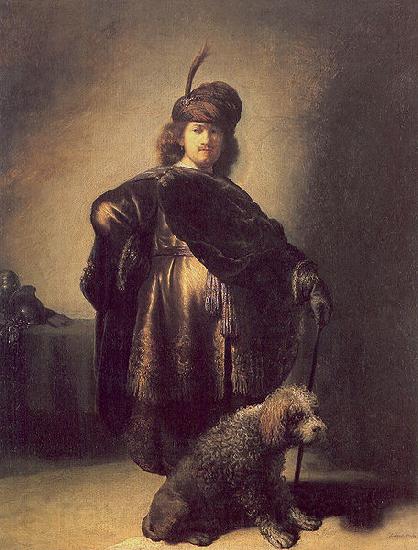 Rembrandt Peale Self portrait in oriental attire with poodle France oil painting art